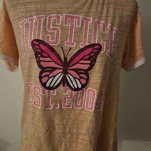 Justice Kids Orange Tee with Pink Butterfly